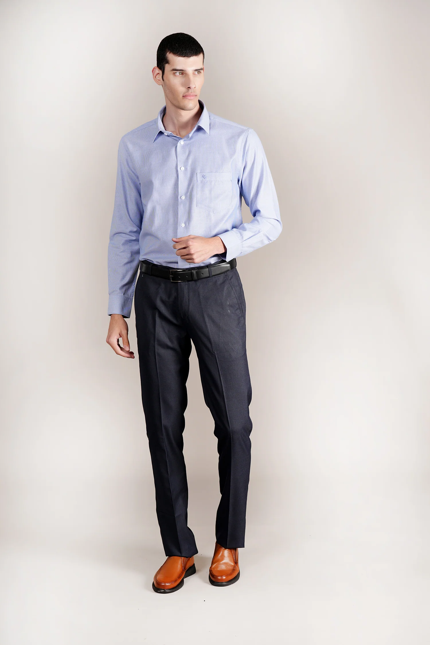 Formal Shirt for Men l Breathable & Soft with Color Fastness Regular Fit Spread Collar Neck Cotton Blend Fabric Self Design Pattern - Image 2