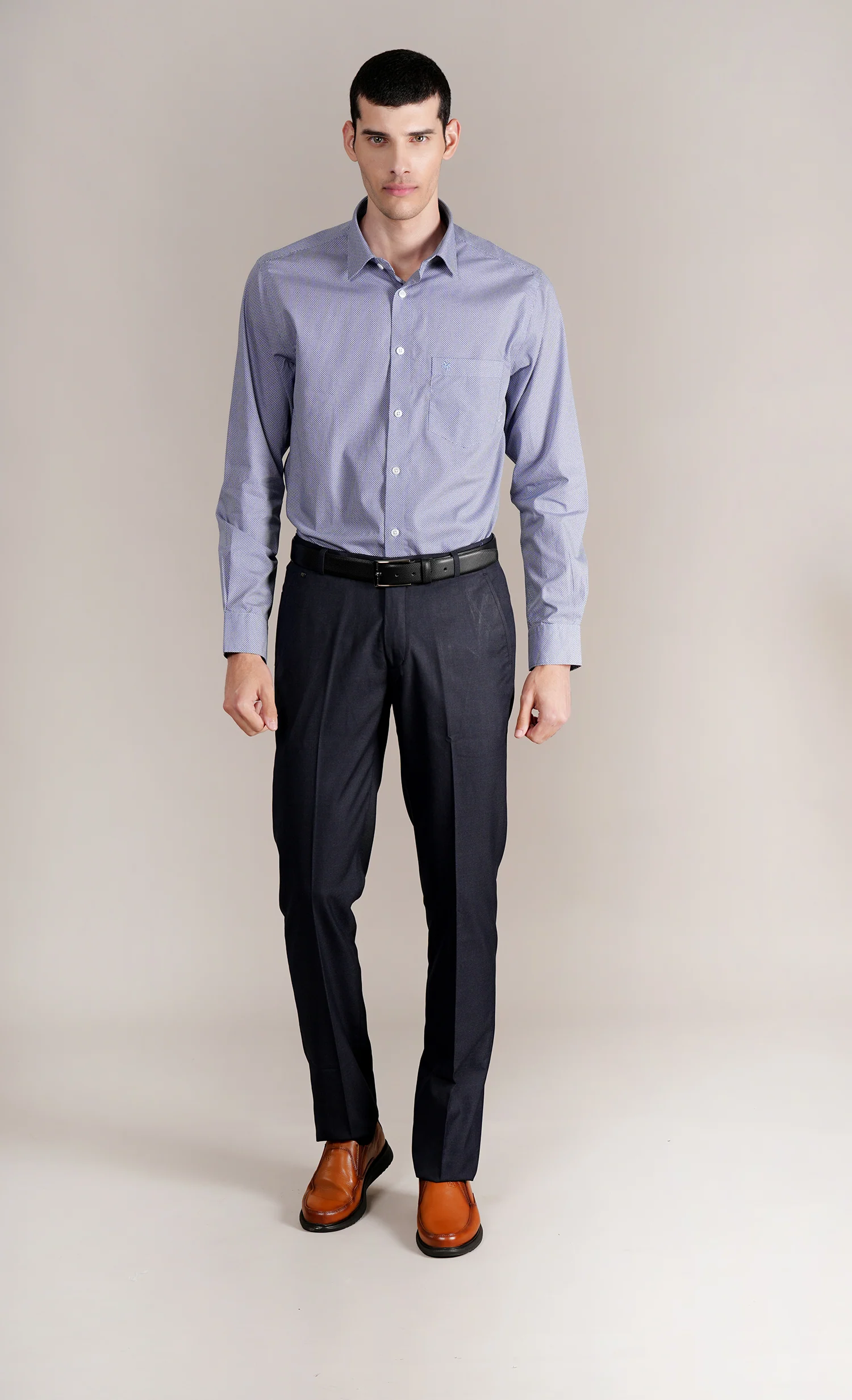 Formal Shirt for Men l Breathable & Soft with Color Fastness Regular Fit Spread Collar Neck Cotton Blend Fabric Self Design Pattern - Image 2