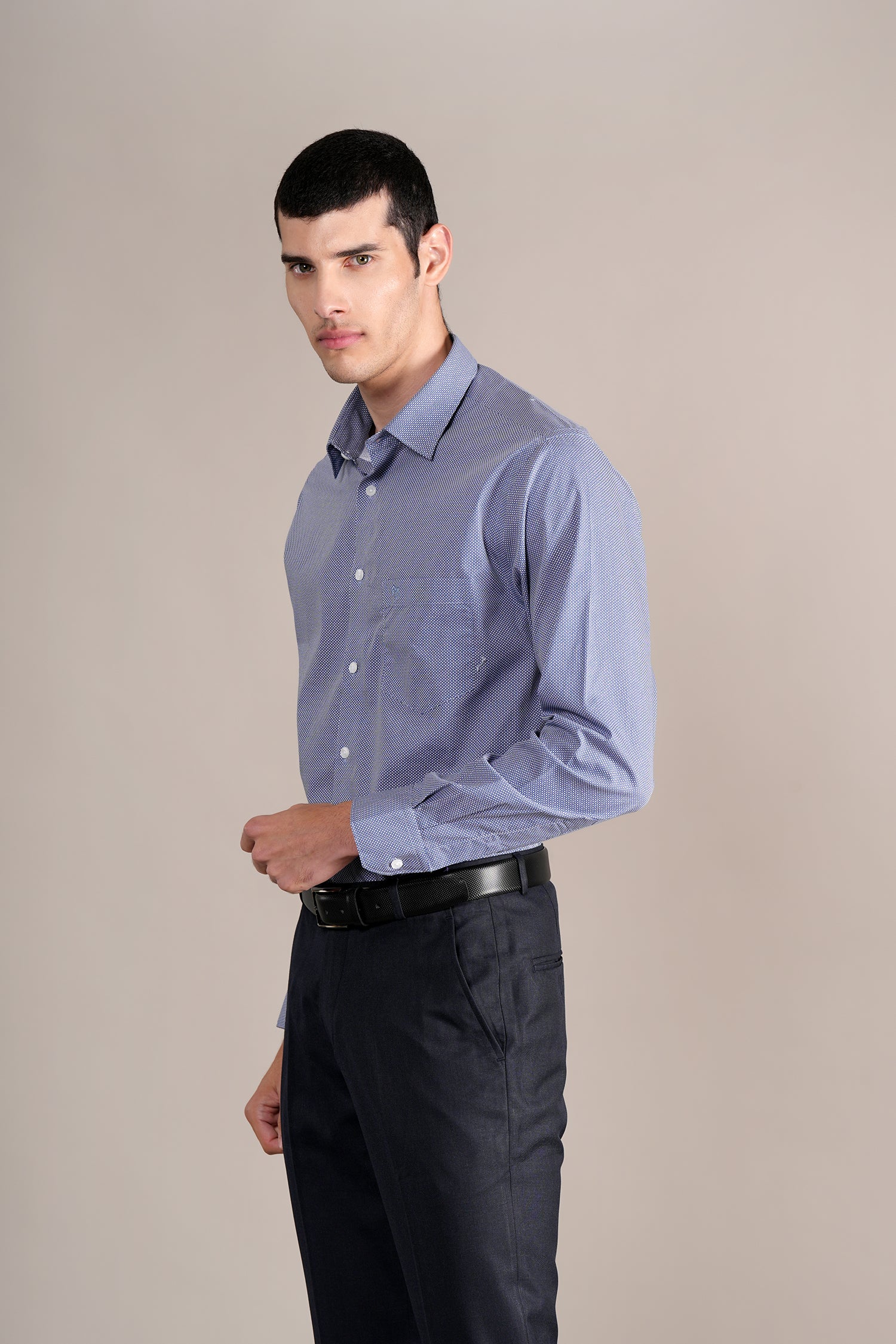 Formal Shirt for Men l Breathable & Soft with Color Fastness Regular Fit Spread Collar Neck Cotton Blend Fabric Self Design Pattern - Image 3