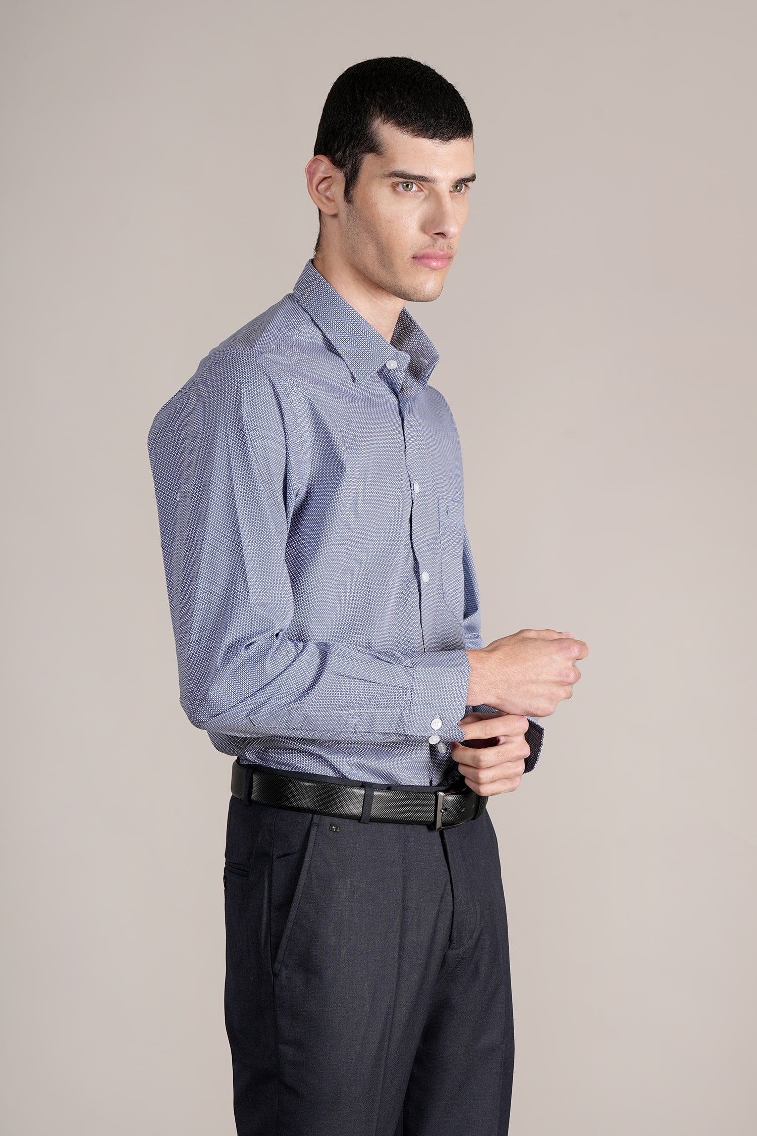 Formal Shirt for Men l Breathable & Soft with Color Fastness Regular Fit Spread Collar Neck Cotton Blend Fabric Self Design Pattern - Image 4