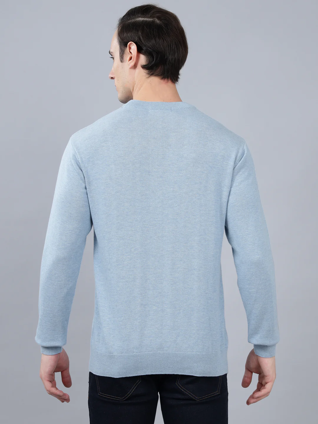 Men's Sky Blue Solid Full Sleeve Sweater - Image 2