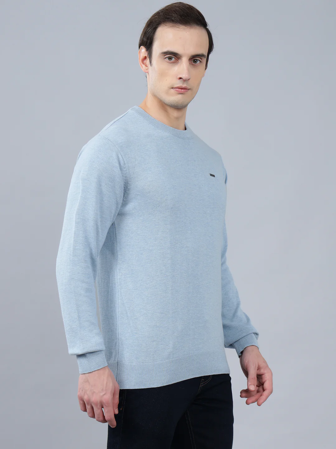 Men's Sky Blue Solid Full Sleeve Sweater - Image 4