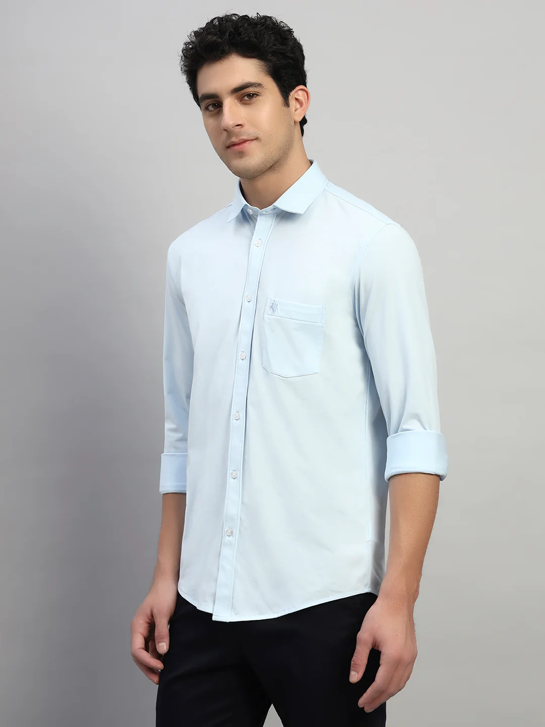 Casual Shirt for Men | Breathable & Soft with Color Fastness Regular Fit Spread Collar Neck Polyester Fabric Solid Pattern - Image 4