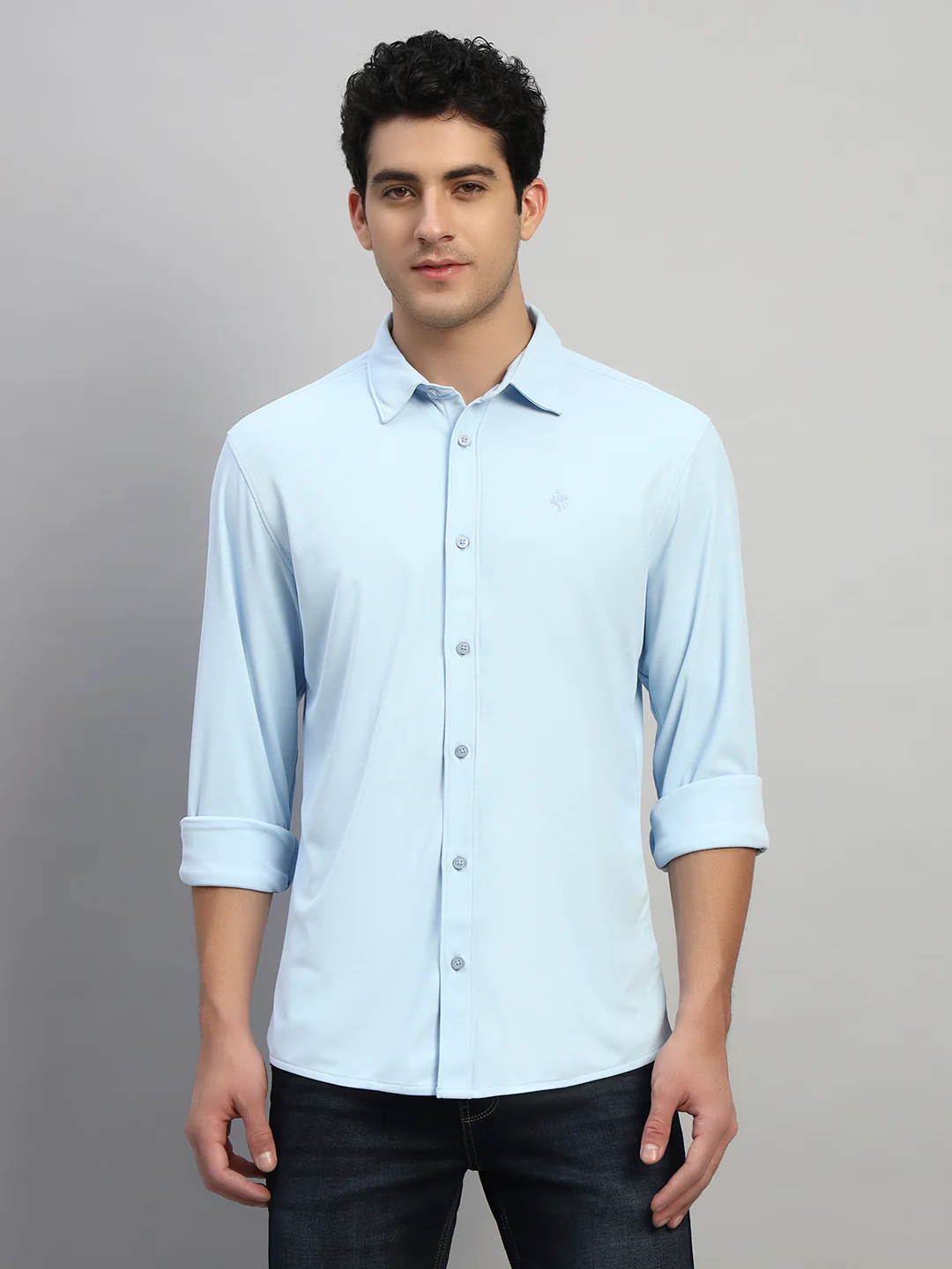 Casual Shirt for Men | Breathable & Soft with Color Fastness Regular Fit Spread Collar Neck Polyester Fabric Solid Pattern - Image 3