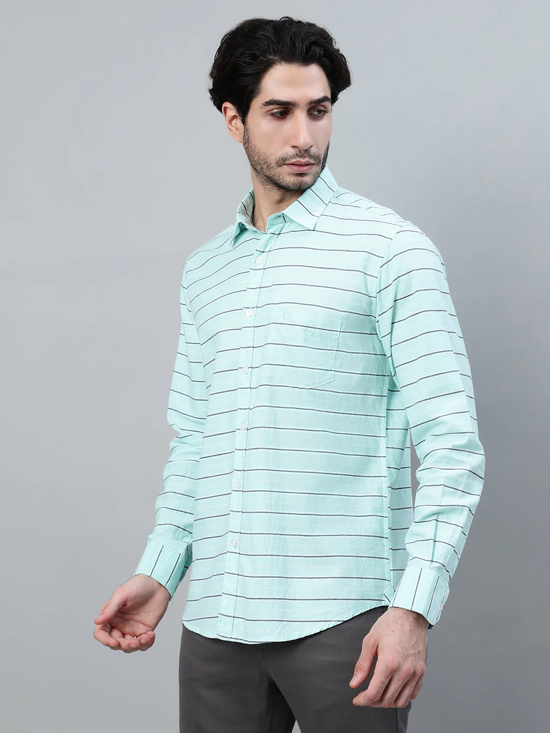 Casual Shirt for Men | Breathable & Soft with Color Fastness Regular Fit Spread Collar Neck Cotton Fabric Striped Pattern - Image 3