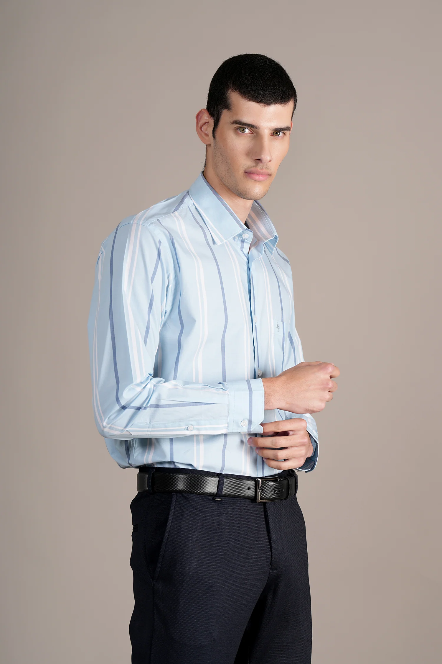 Formal Shirt for Men l Breathable & Soft with Color Fastness Regular Fit Spread Collar Neck Cotton Fabric Striped Pattern - Image 4