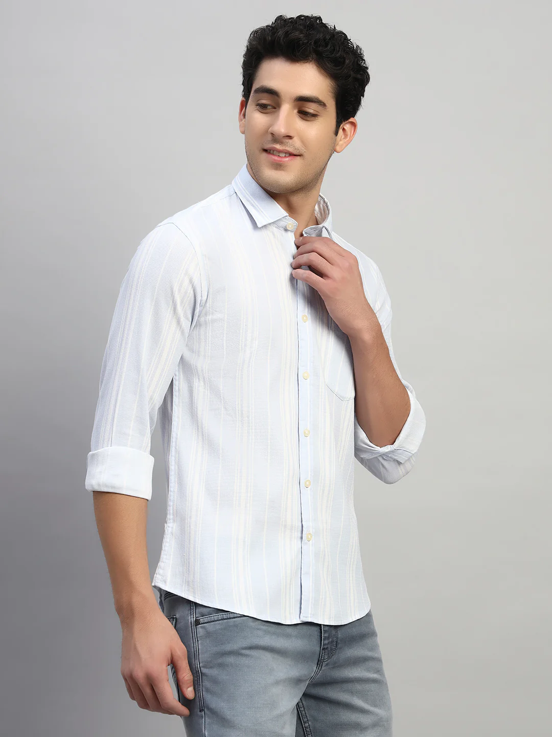 Casual Shirt for Men | Breathable & Soft with Color Fastness Regular Fit Spread Collar Neck Viscose Fabric Striped Pattern - Image 4