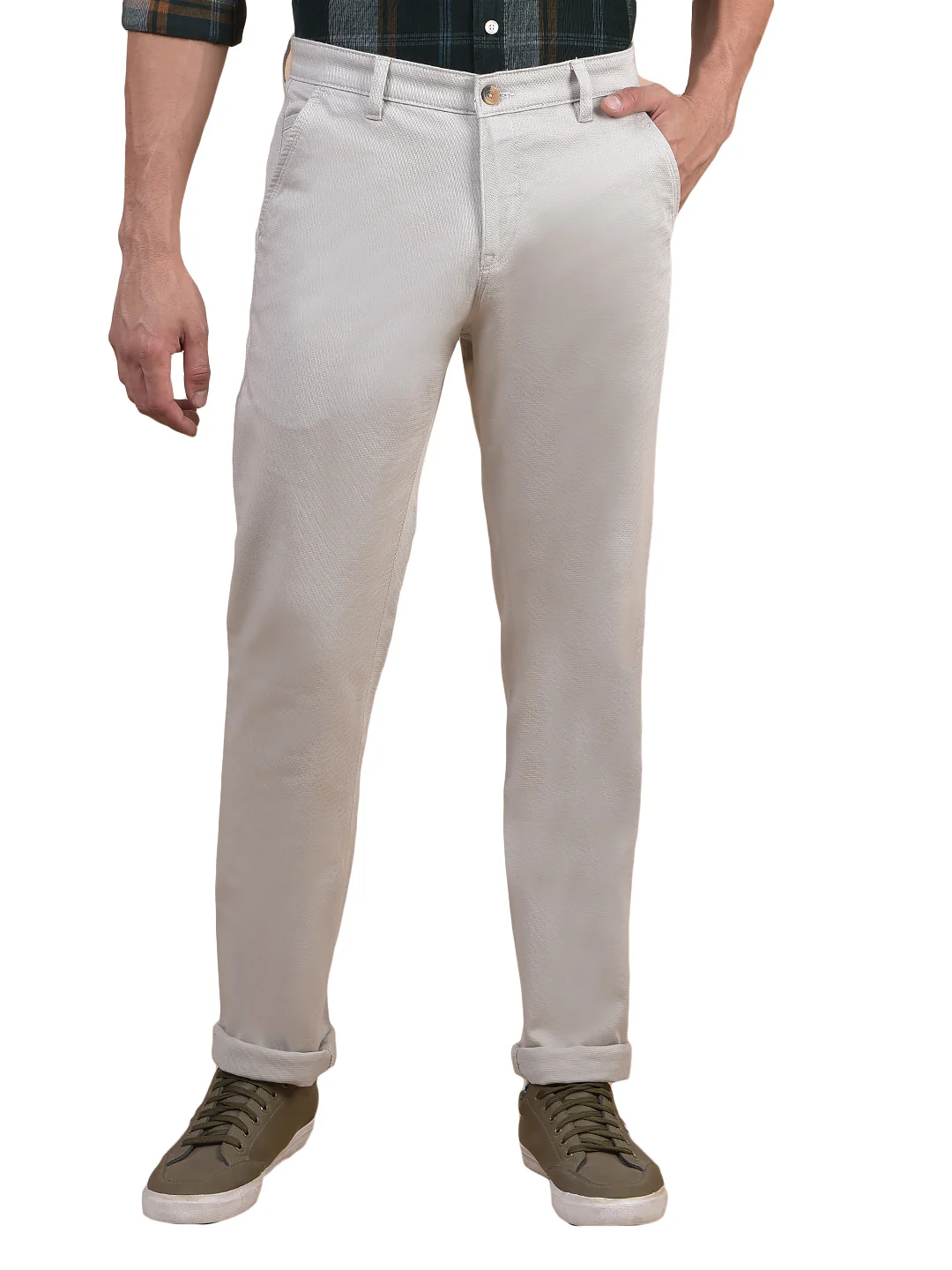Casual Trouser for Men | Breathable & Soft with Color Fastness Regular Fit Cotton Blend Fabric Solid Pattern Button Closure - Image 2