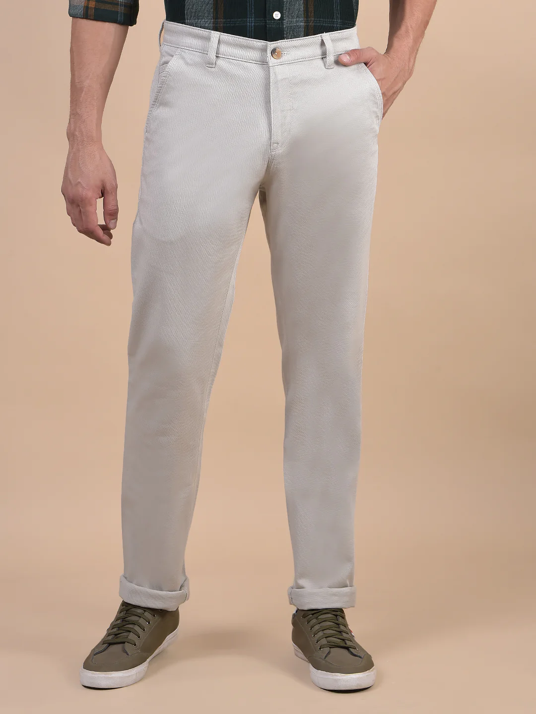 Casual Trouser for Men | Breathable & Soft with Color Fastness Regular Fit Cotton Blend Fabric Solid Pattern Button Closure - Image 5