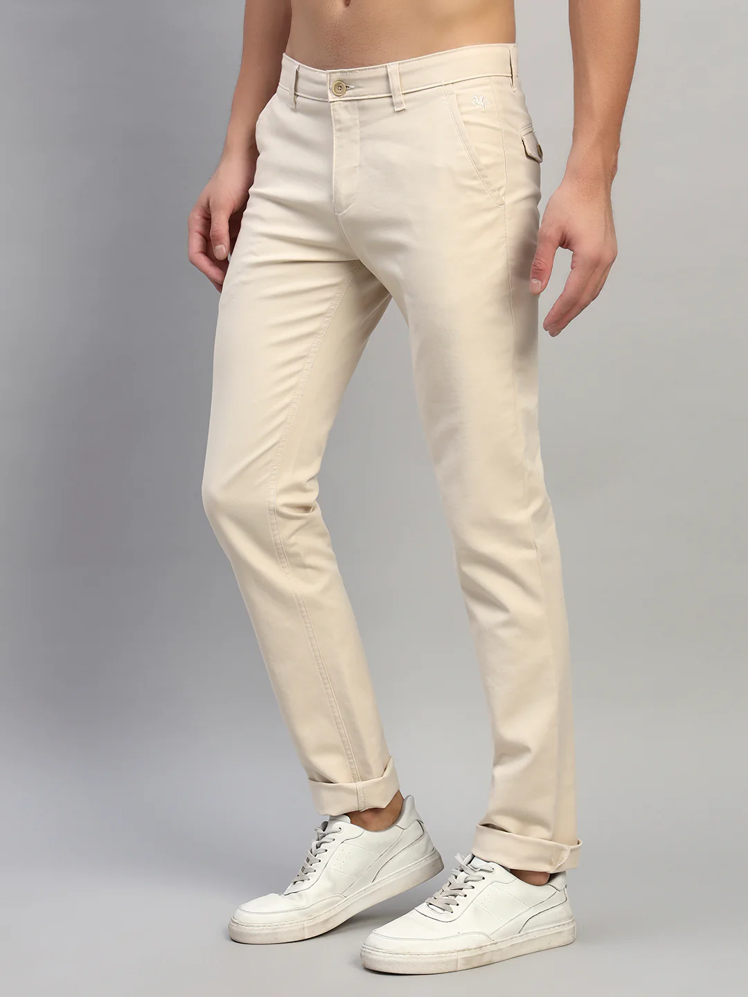 Casual Trouser for Men | Breathable & Soft with Color Fastness Regular Fit Cotton Blend Fabric Solid Pattern Button Closure - Image 3