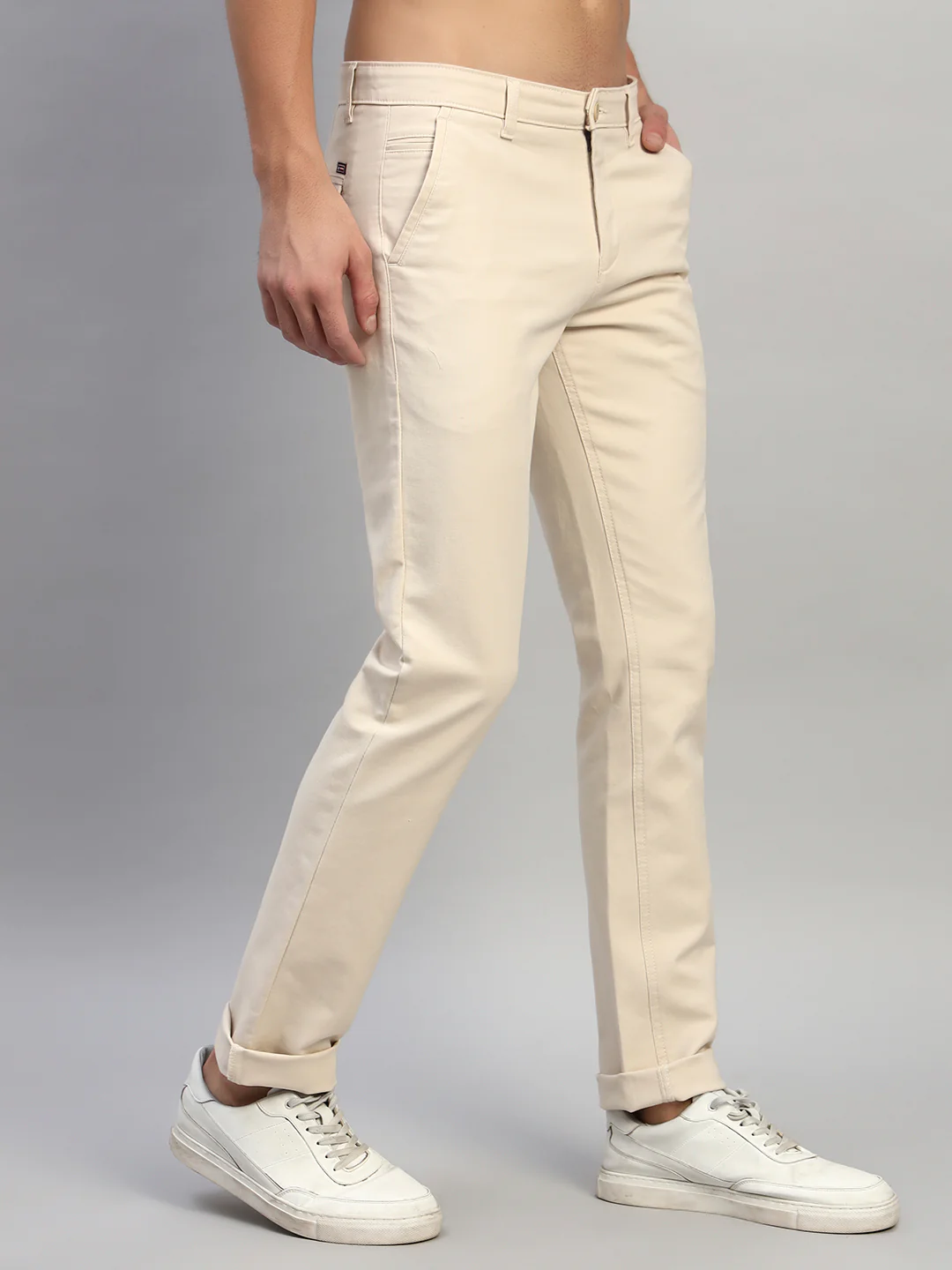 Casual Trouser for Men | Breathable & Soft with Color Fastness Regular Fit Cotton Blend Fabric Solid Pattern Button Closure - Image 4
