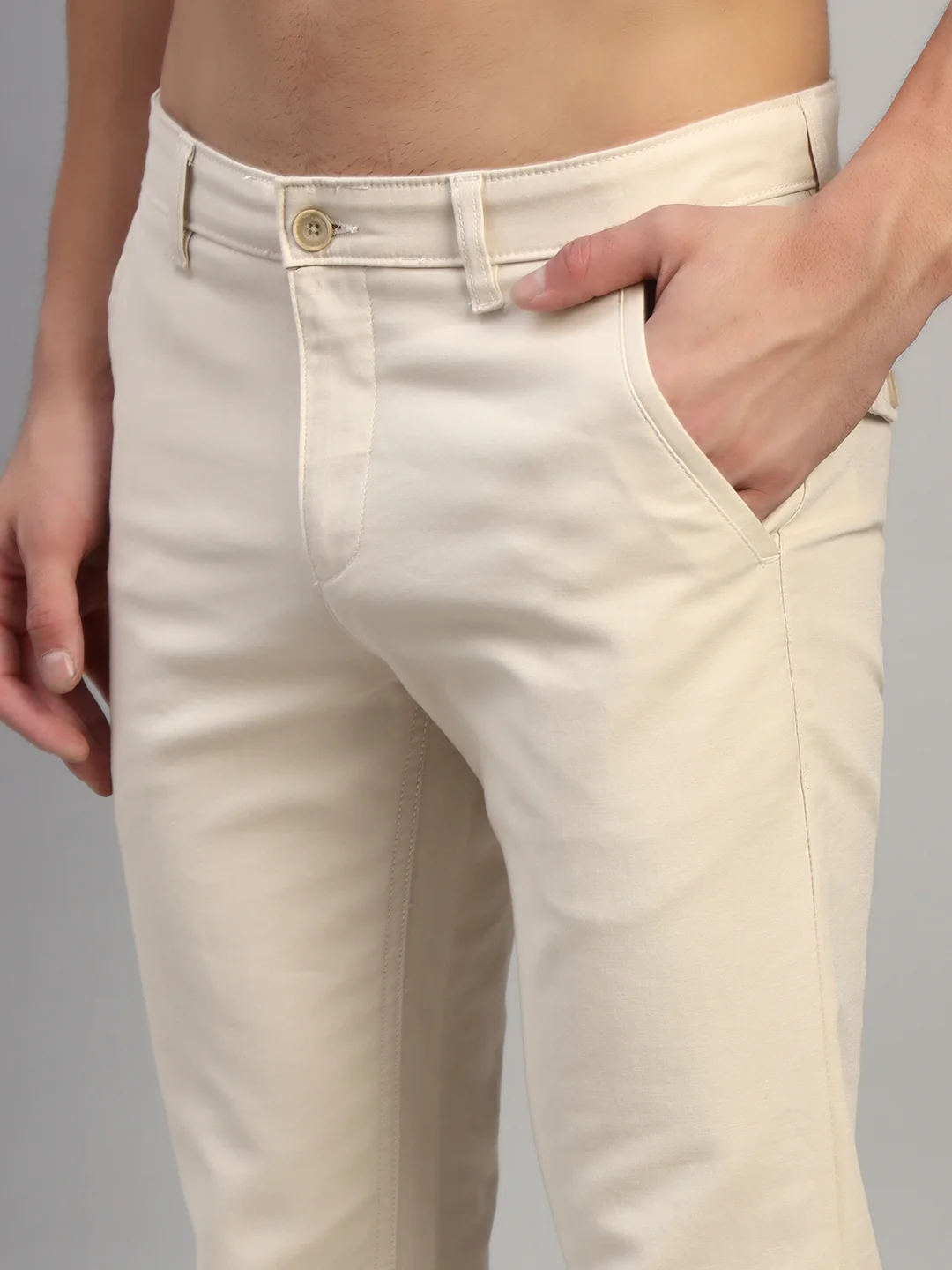 Casual Trouser for Men | Breathable & Soft with Color Fastness Regular Fit Cotton Blend Fabric Solid Pattern Button Closure - Image 6