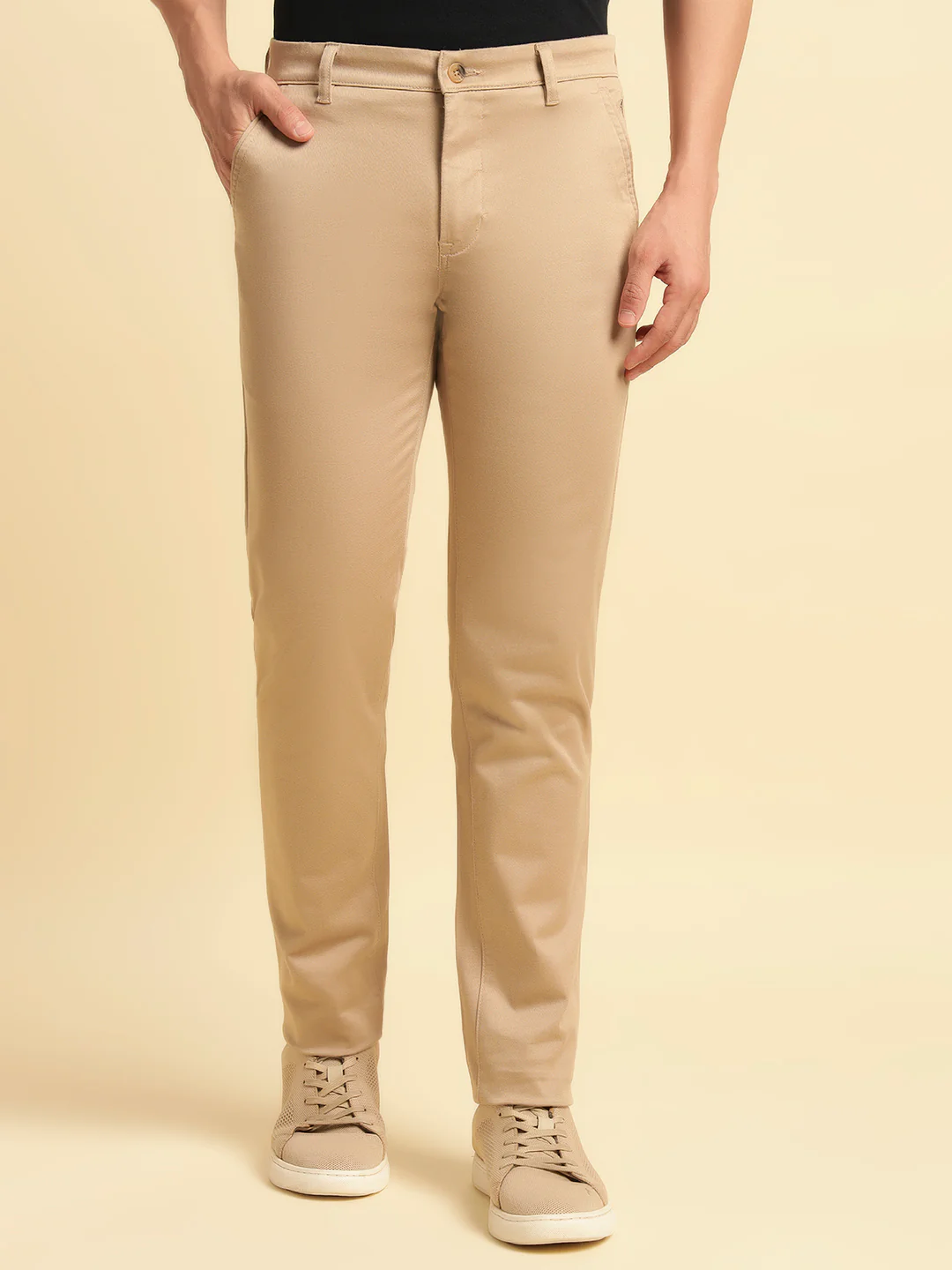 Casual Trouser for Men | Breathable & Soft with Color Fastness Regular Fit Cotton Blend Fabric Solid Pattern Button Closure - Image 5