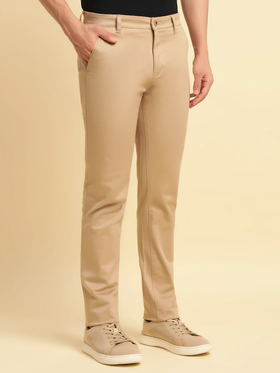 Casual Trouser for Men | Breathable & Soft with Color Fastness Regular Fit Cotton Blend Fabric Solid Pattern Button Closure - Image 6