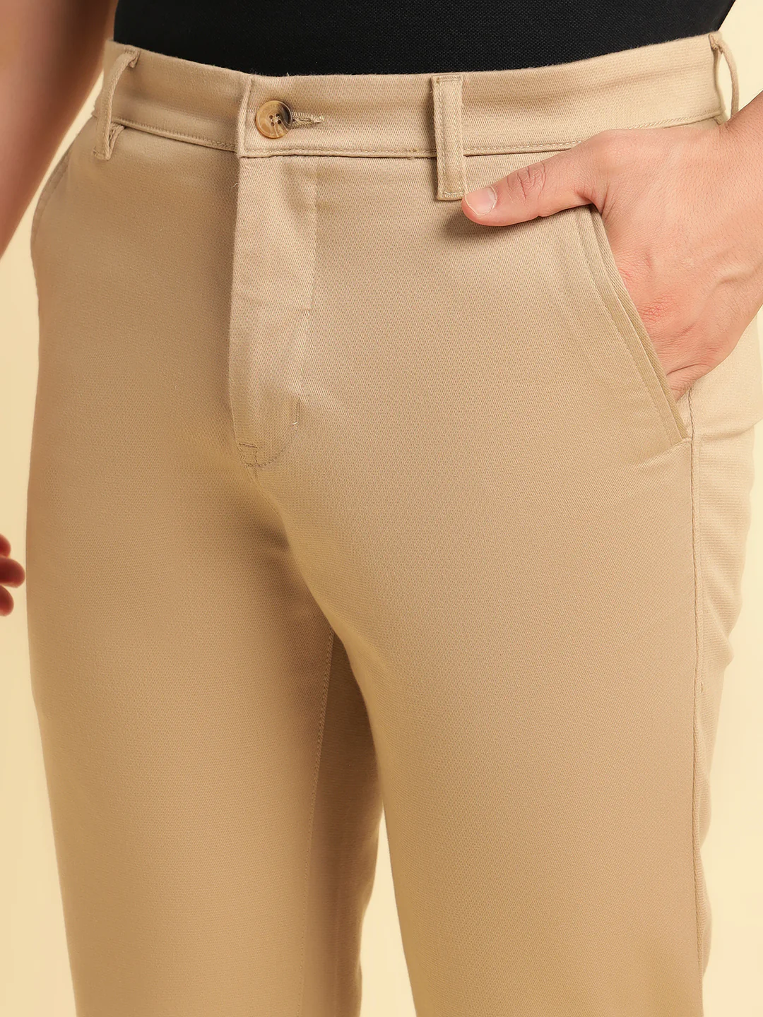Casual Trouser for Men | Breathable & Soft with Color Fastness Regular Fit Cotton Blend Fabric Solid Pattern Button Closure - Image 8