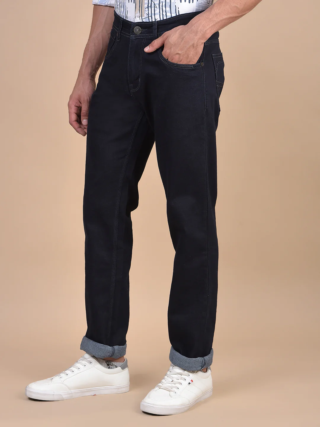 Denim Jeans for Men l Breathable & Soft with Color Fastness Ultra Narrow Fit Cotton Fabric Solid Pattern Button Closure - Image 5