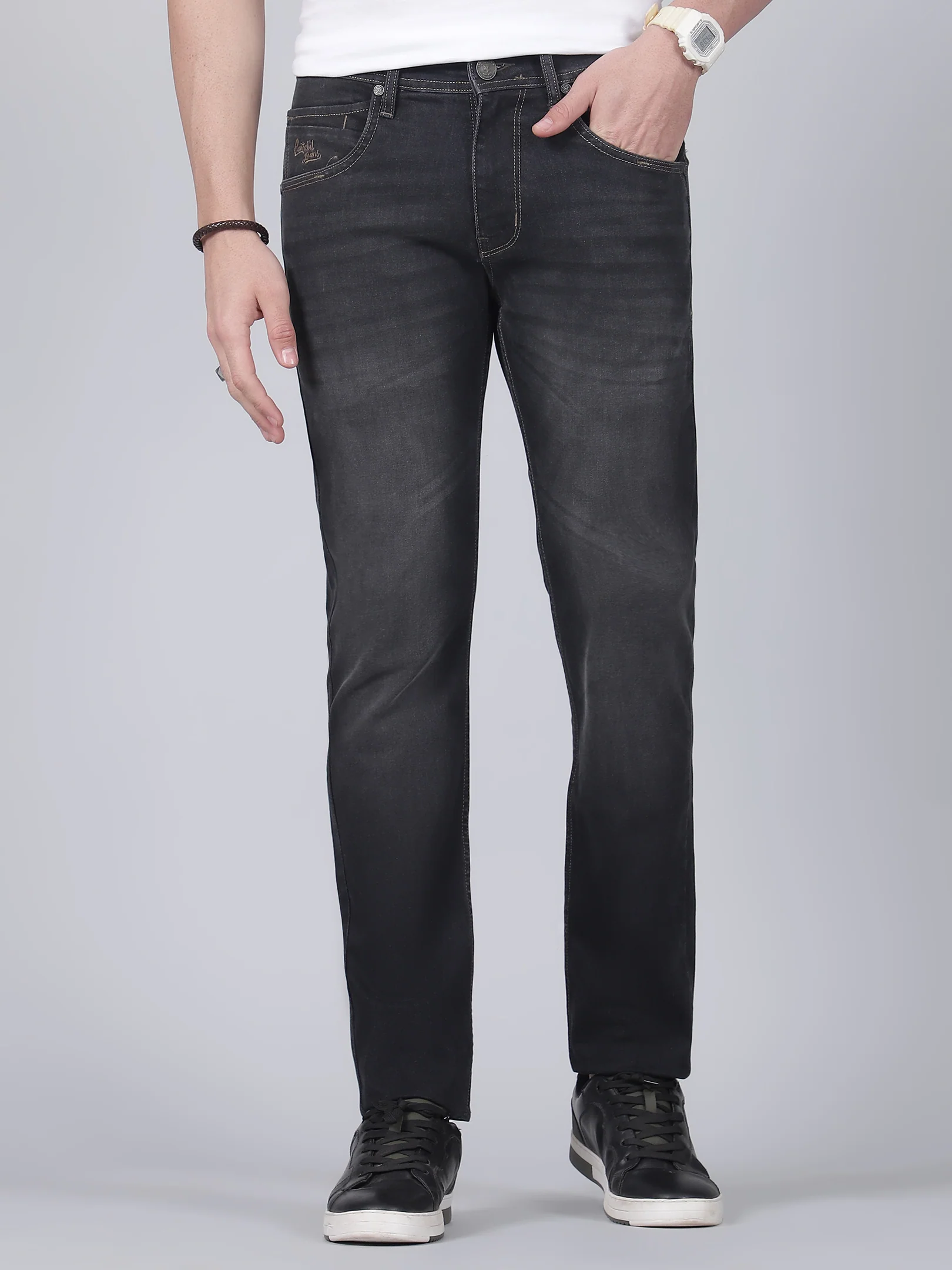 Denim Jeans for Men l Breathable & Soft with Color Fastness Ultra Narrow Fit Cotton Fabric Solid Pattern Button Closure - Image 2