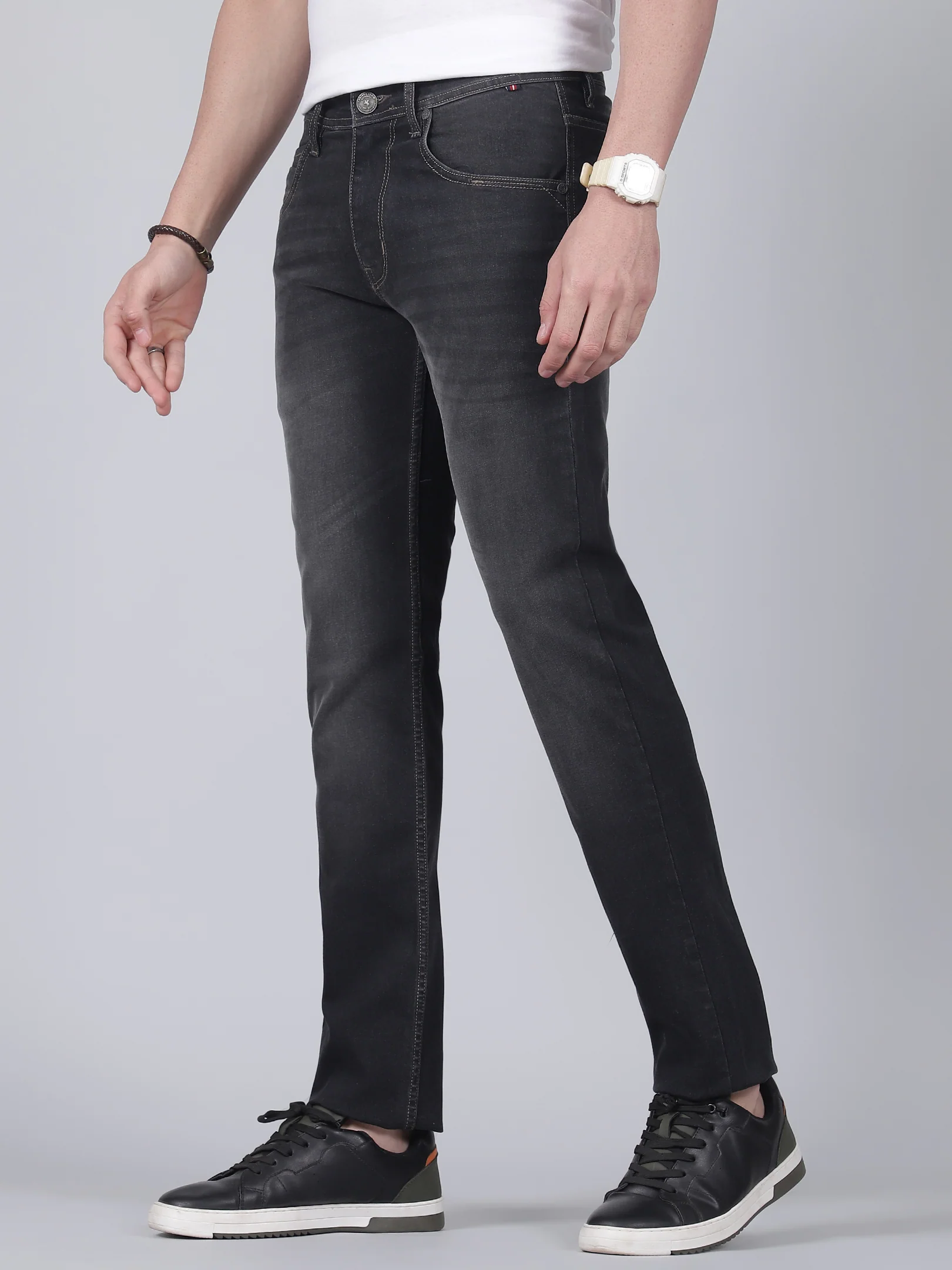 Denim Jeans for Men l Breathable & Soft with Color Fastness Ultra Narrow Fit Cotton Fabric Solid Pattern Button Closure - Image 3