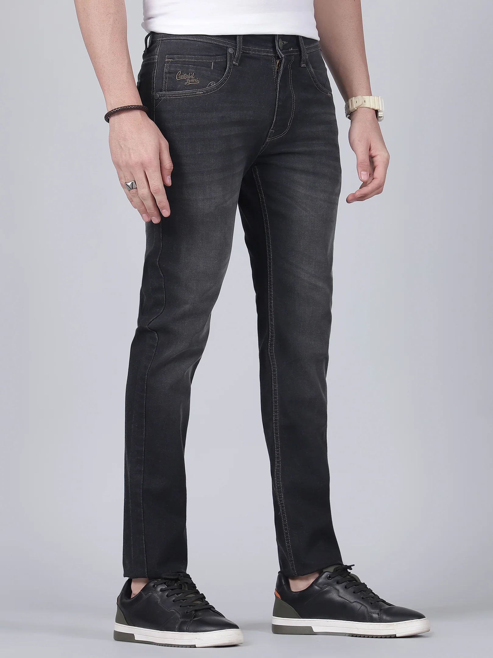 Denim Jeans for Men l Breathable & Soft with Color Fastness Ultra Narrow Fit Cotton Fabric Solid Pattern Button Closure - Image 4