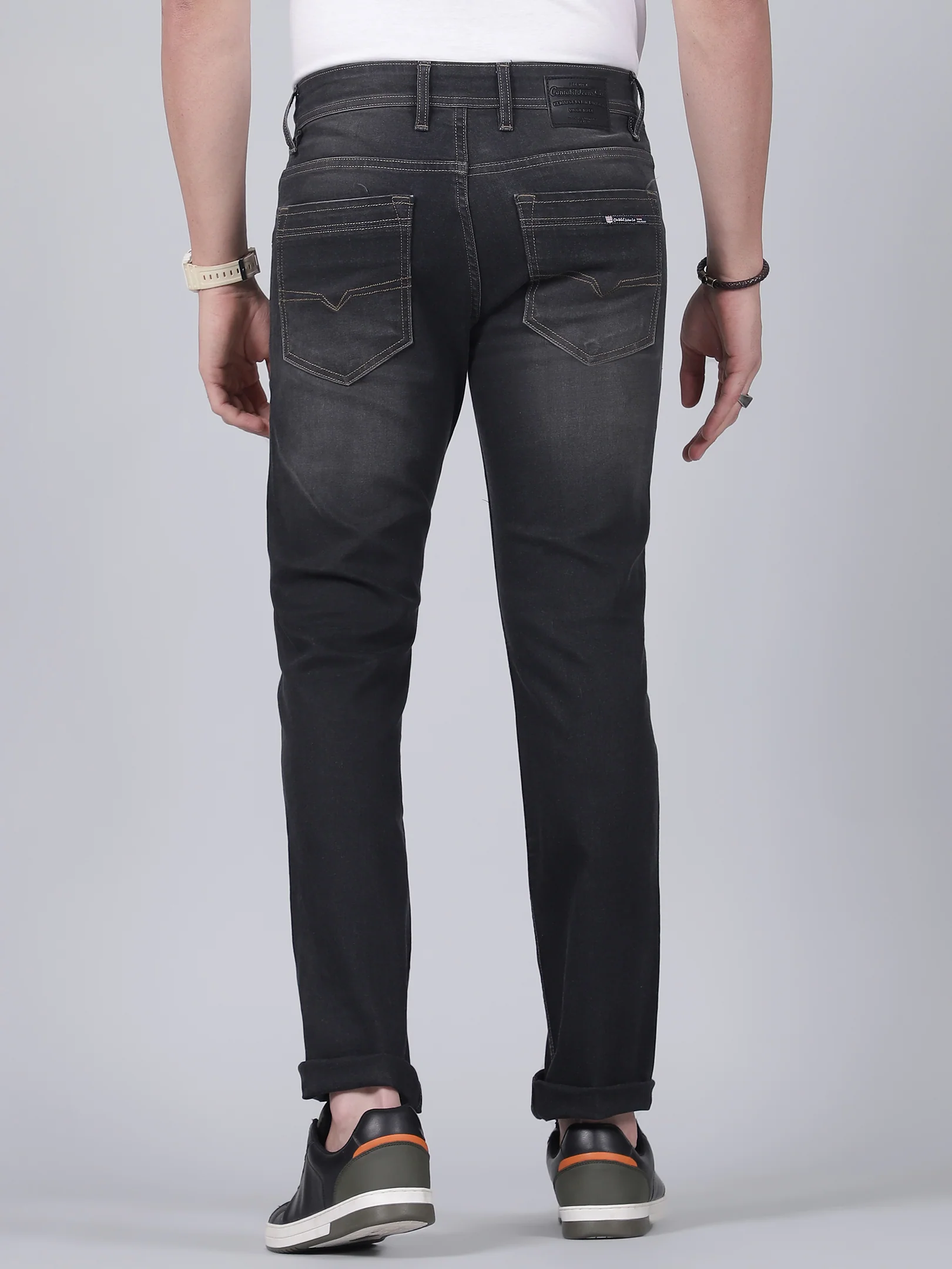 Denim Jeans for Men l Breathable & Soft with Color Fastness Ultra Narrow Fit Cotton Fabric Solid Pattern Button Closure - Image 5