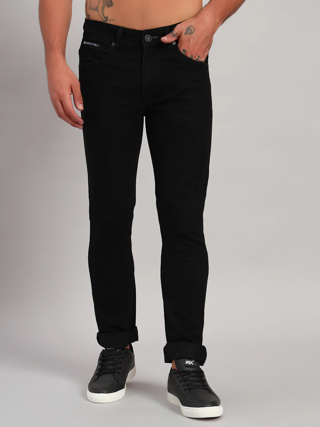 Denim Jeans for Men l Breathable & Soft with Color Fastness Ultra Narrow Fit Cotton Fabric Solid Pattern Button Closure - Image 3