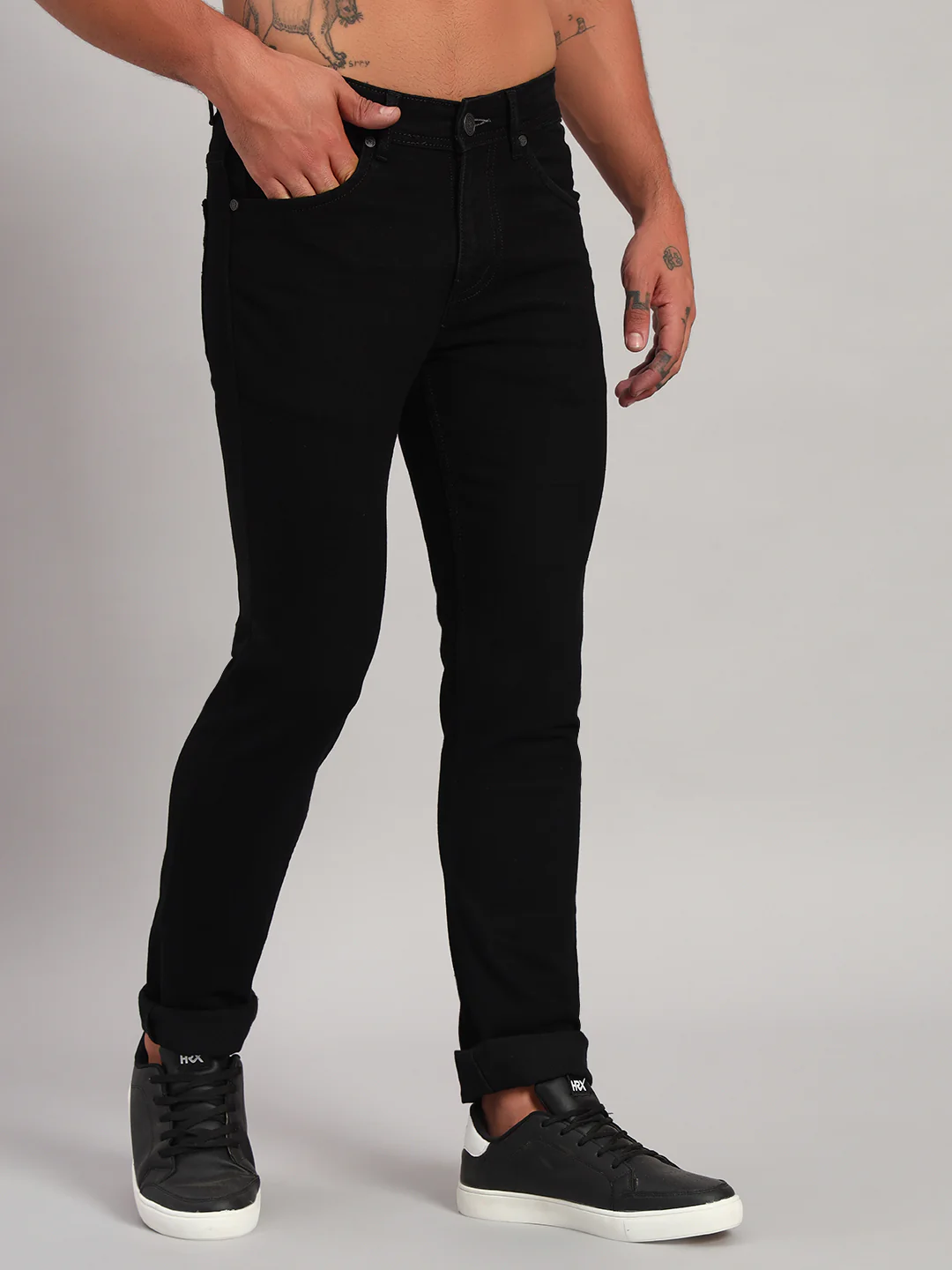 Denim Jeans for Men l Breathable & Soft with Color Fastness Ultra Narrow Fit Cotton Fabric Solid Pattern Button Closure - Image 4