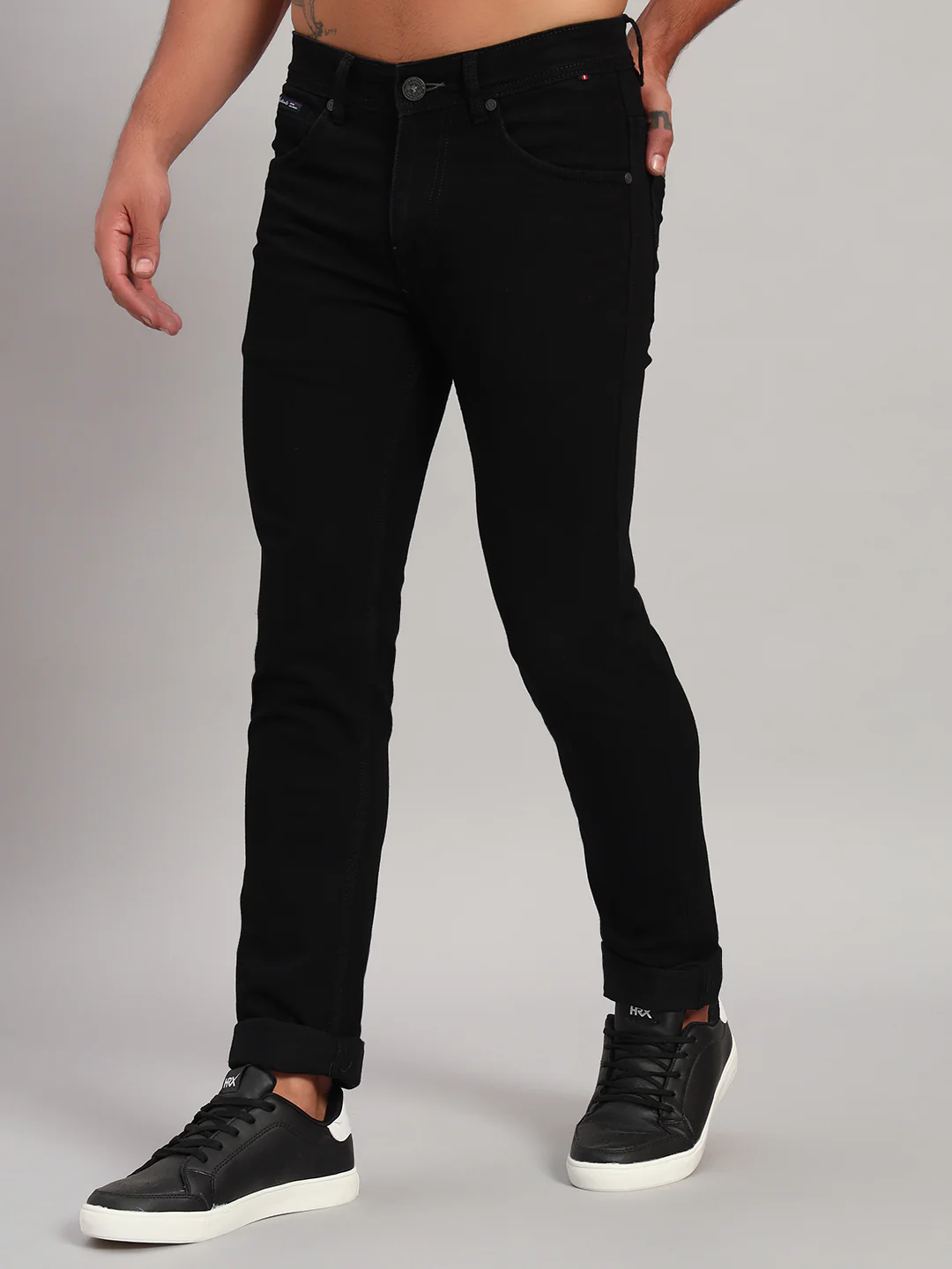Denim Jeans for Men l Breathable & Soft with Color Fastness Ultra Narrow Fit Cotton Fabric Solid Pattern Button Closure - Image 5