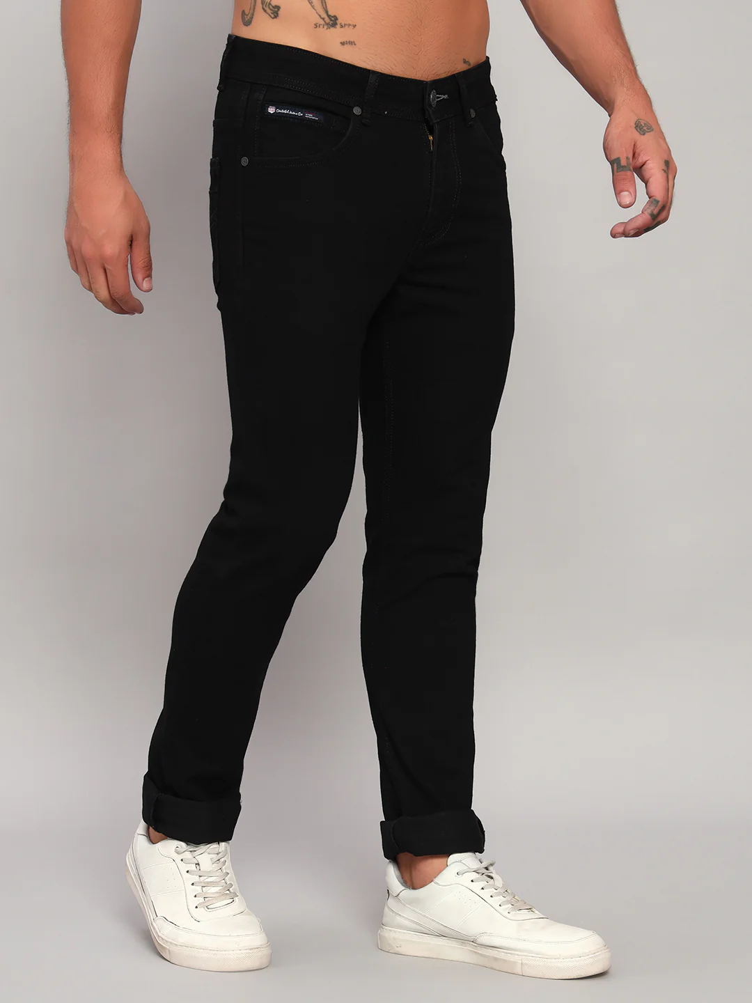 Denim Jeans for Men l Breathable & Soft with Color Fastness Ultra Narrow Fit Cotton Fabric Solid Pattern Button Closure - Image 5