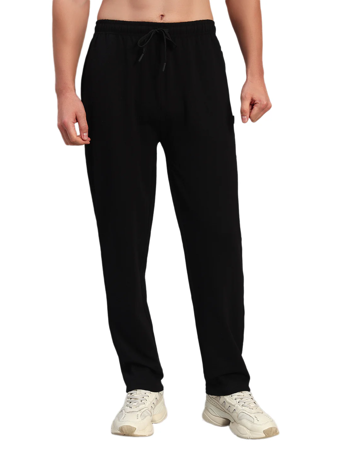 Men's Solid Black Flat Front Mid Rise Regular Fit Casual Track Pant - Image 4