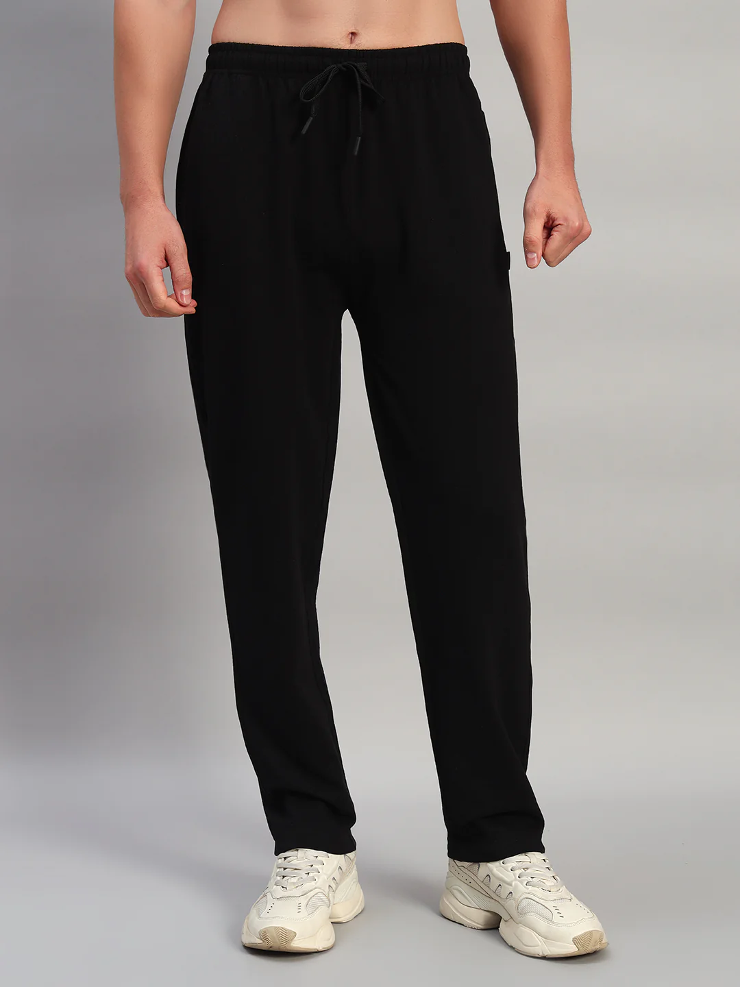 Men's Solid Black Flat Front Mid Rise Regular Fit Casual Track Pant - Image 5