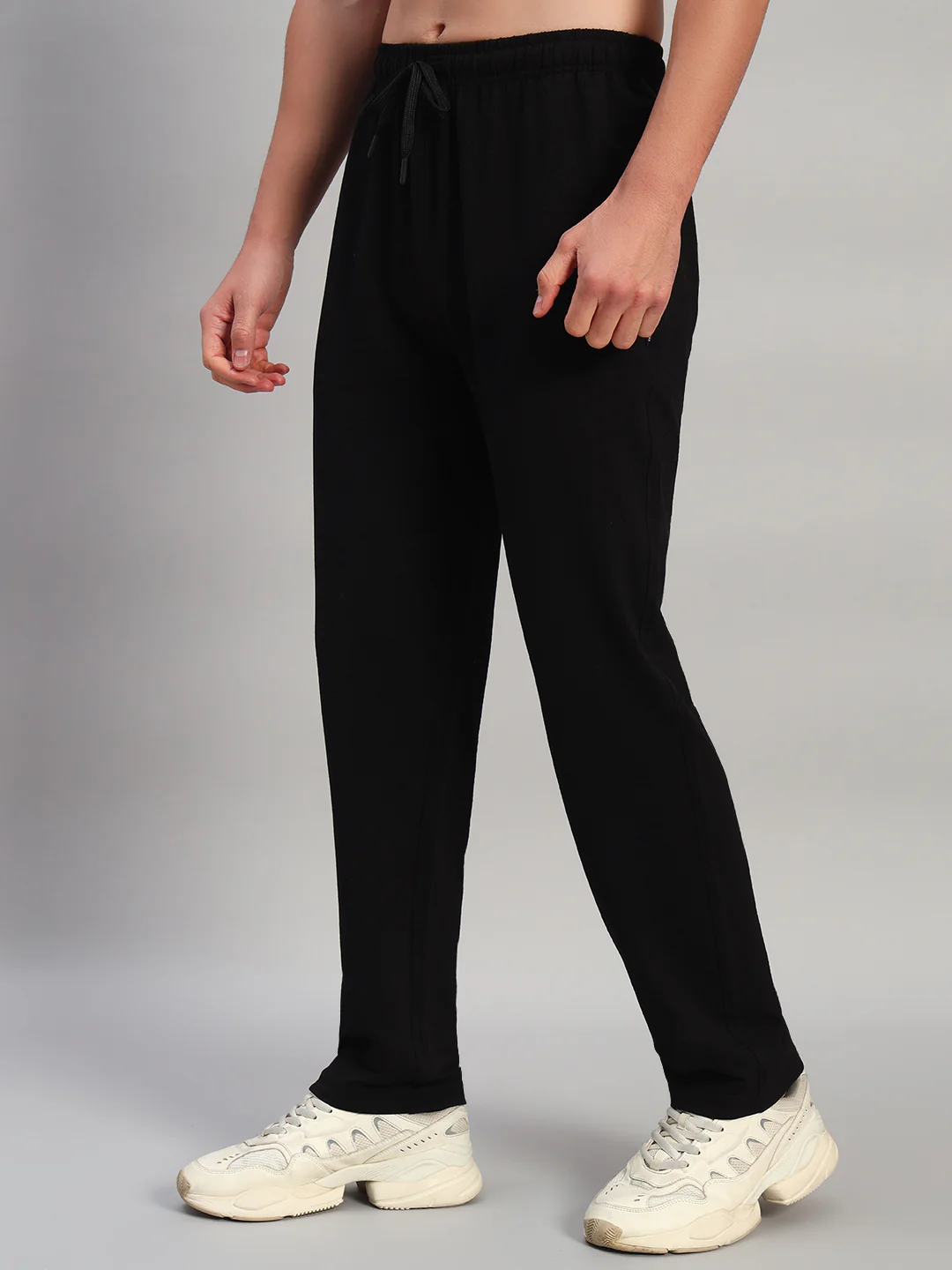 Men's Solid Black Flat Front Mid Rise Regular Fit Casual Track Pant - Image 6