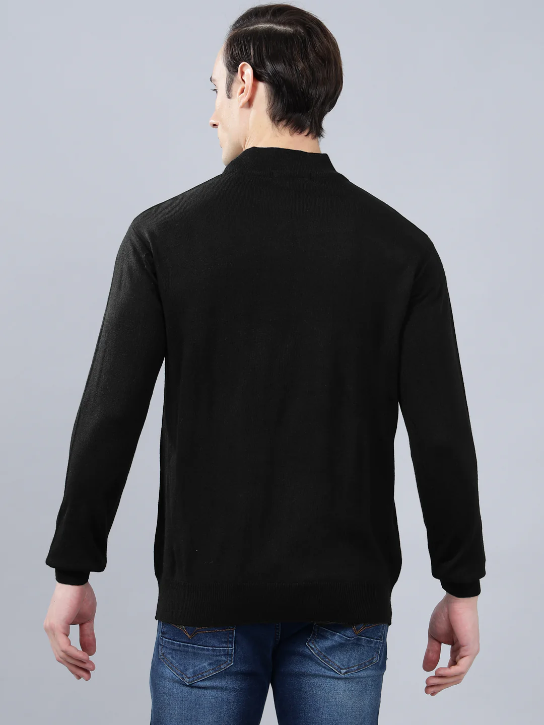 Men's Solid Black Full Sleeve Sweater - Image 2