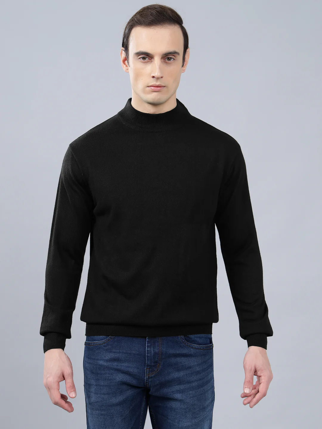 Men's Solid Black Full Sleeve Sweater - Image 3