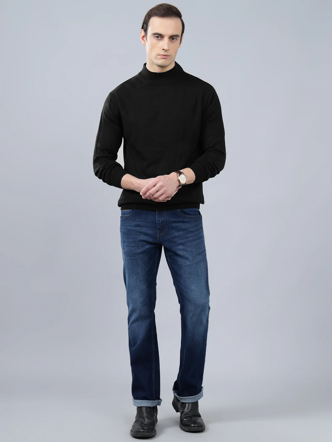 Men's Solid Black Full Sleeve Sweater - Image 4