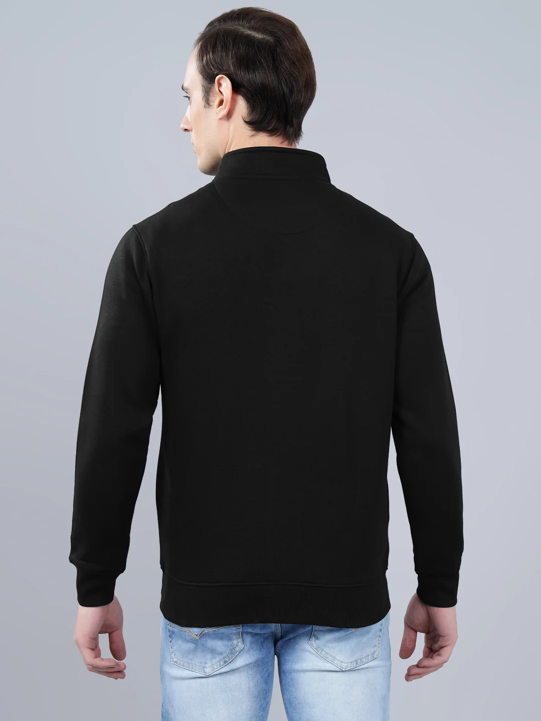 Men's Solid Black Mock Collar Sweatshirt - Image 2