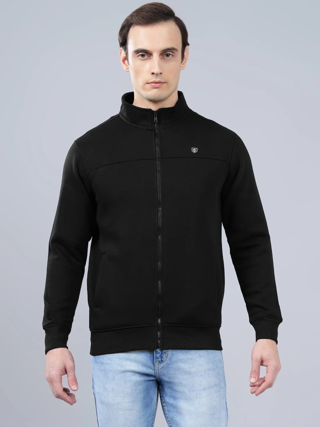Men's Solid Black Mock Collar Sweatshirt - Image 3
