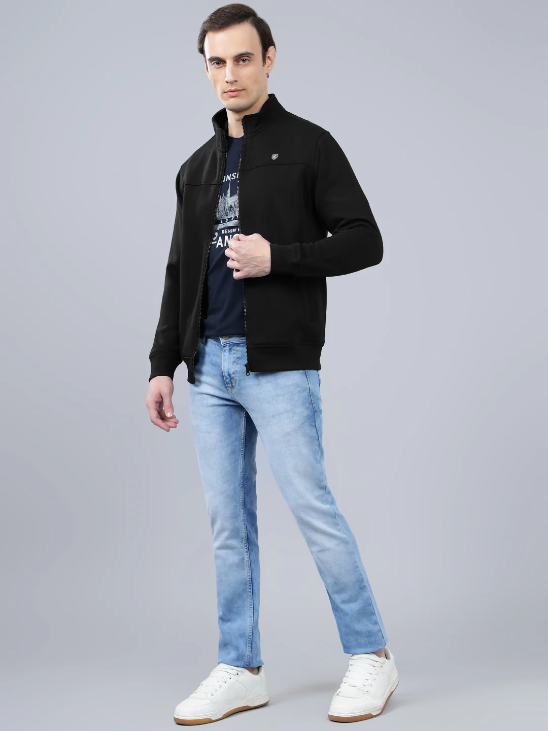 Men's Solid Black Mock Collar Sweatshirt - Image 4