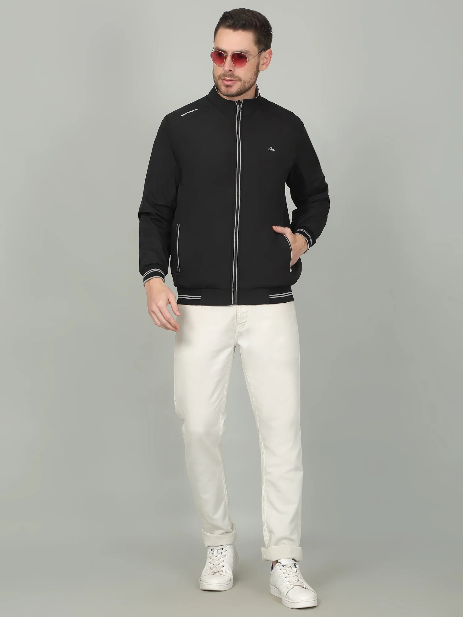 Men's Solid Black Mock Neck Reversible Jacket - Image 3