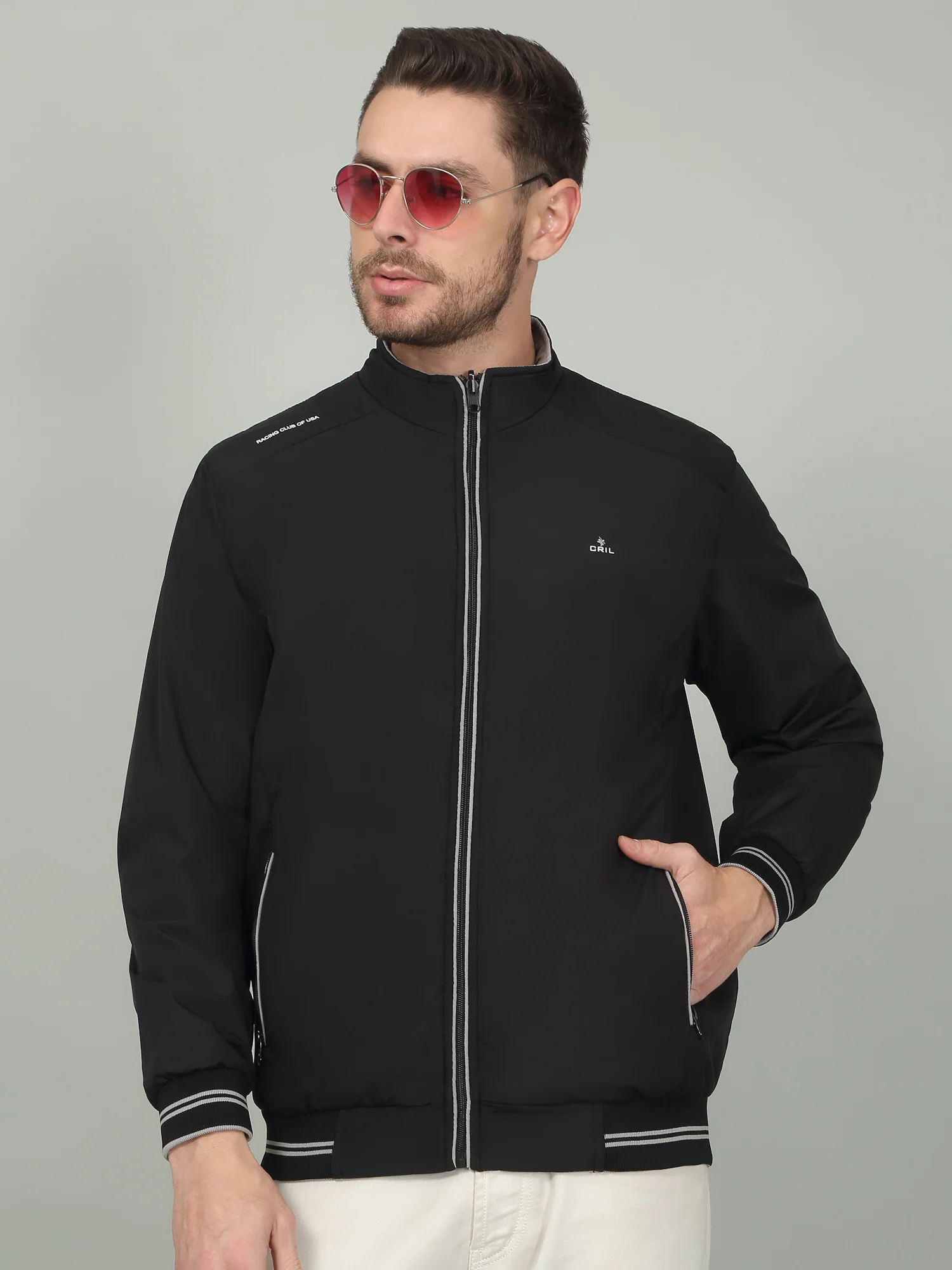 Men's Solid Black Mock Neck Reversible Jacket - Image 4
