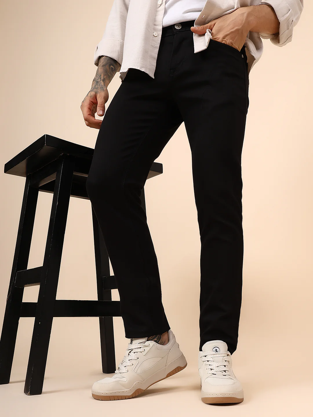 Casual Trouser for Men | Breathable & Soft with Color Fastness Regular Fit Cotton Blend Fabric Solid Pattern Button Closure - Image 2