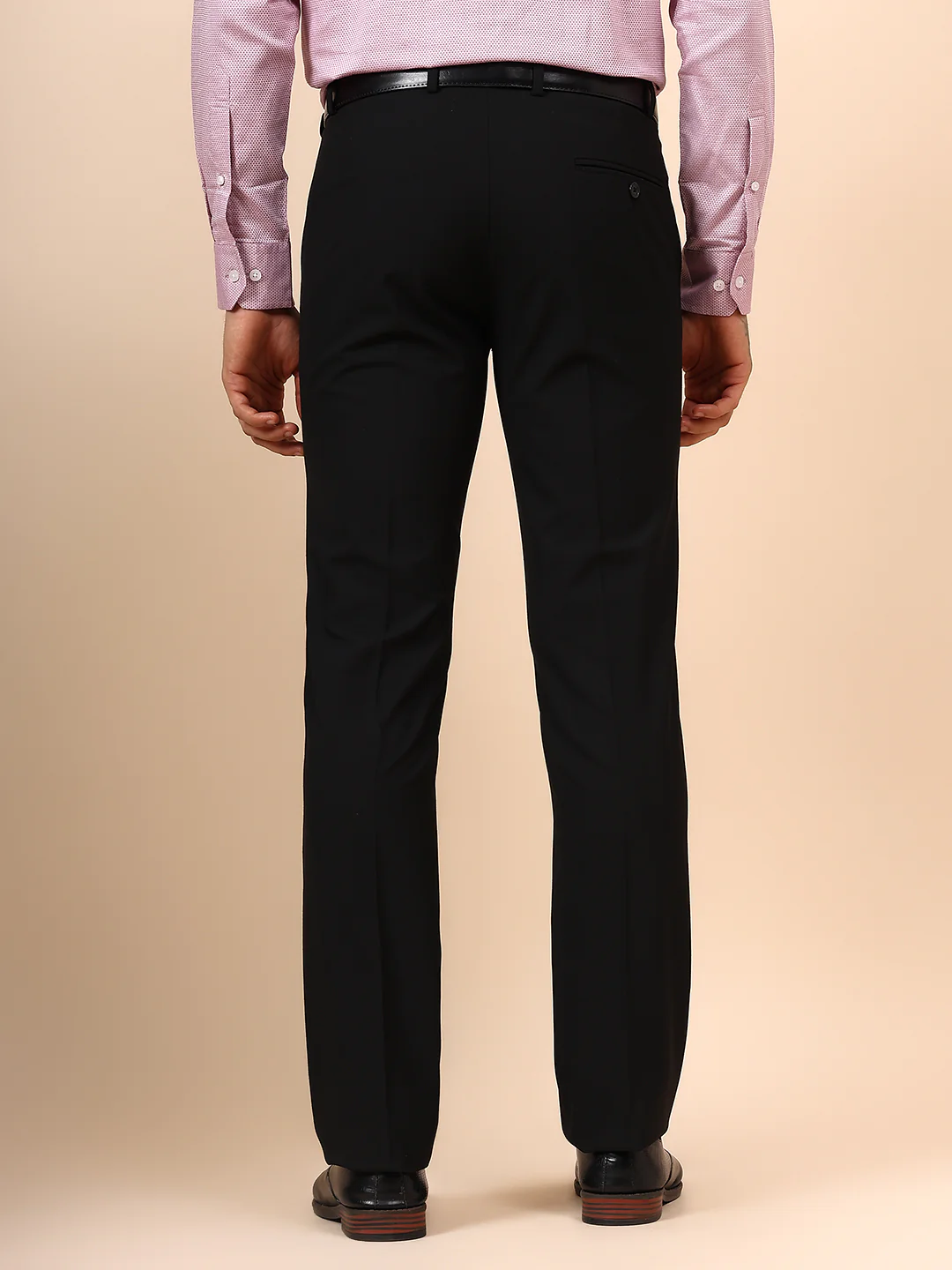 Men's Solid Black Non Plated Regular Fit Formal Trouser - Image 5