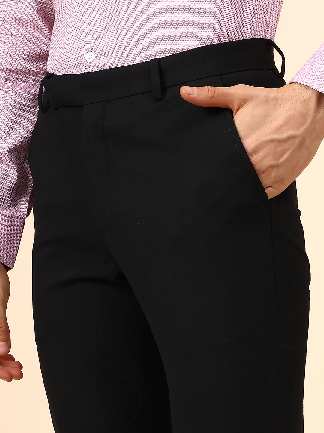Men's Solid Black Non Plated Regular Fit Formal Trouser - Image 6