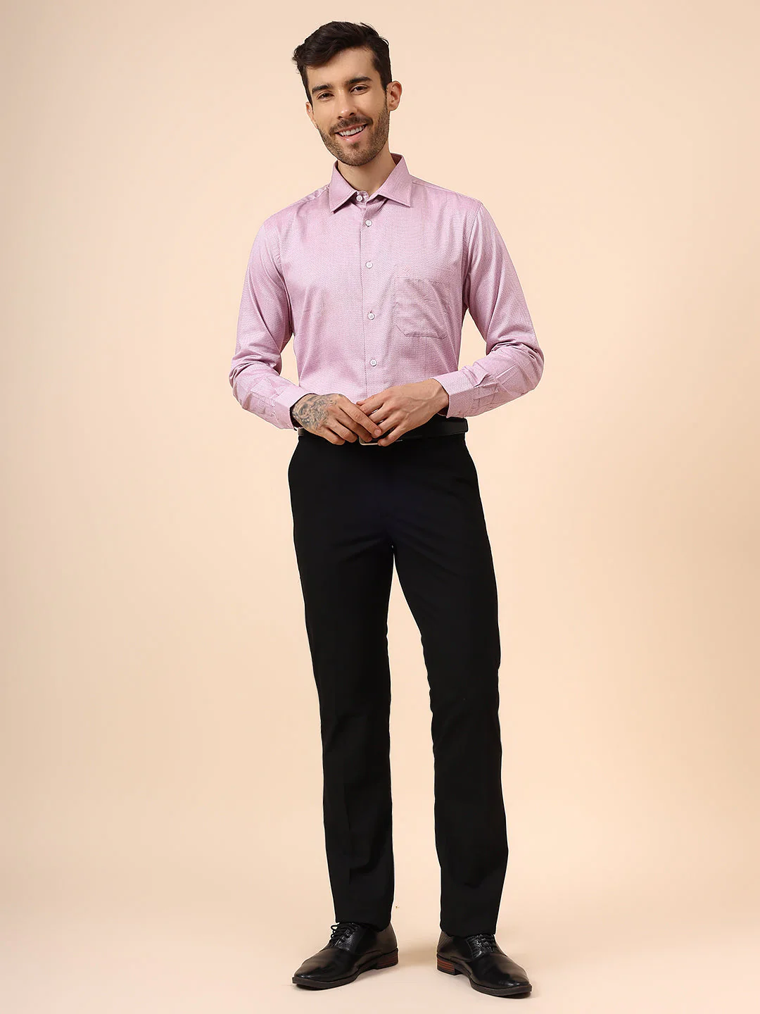Men's Solid Black Non Plated Regular Fit Formal Trouser - Image 7