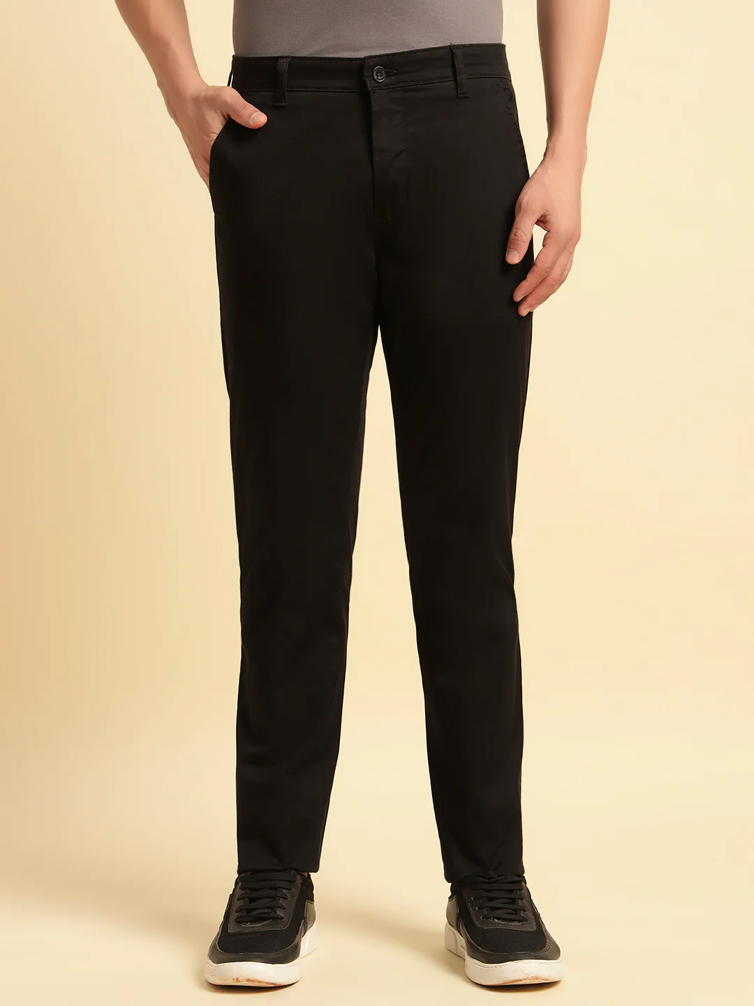Casual Trouser for Men | Breathable & Soft with Color Fastness Regular Fit Cotton Blend Fabric Solid Pattern Button Closure - Image 5