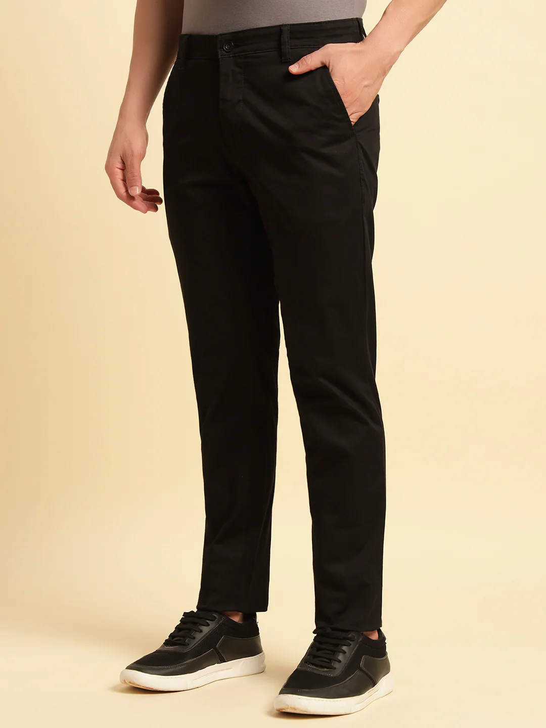 Casual Trouser for Men | Breathable & Soft with Color Fastness Regular Fit Cotton Blend Fabric Solid Pattern Button Closure - Image 7