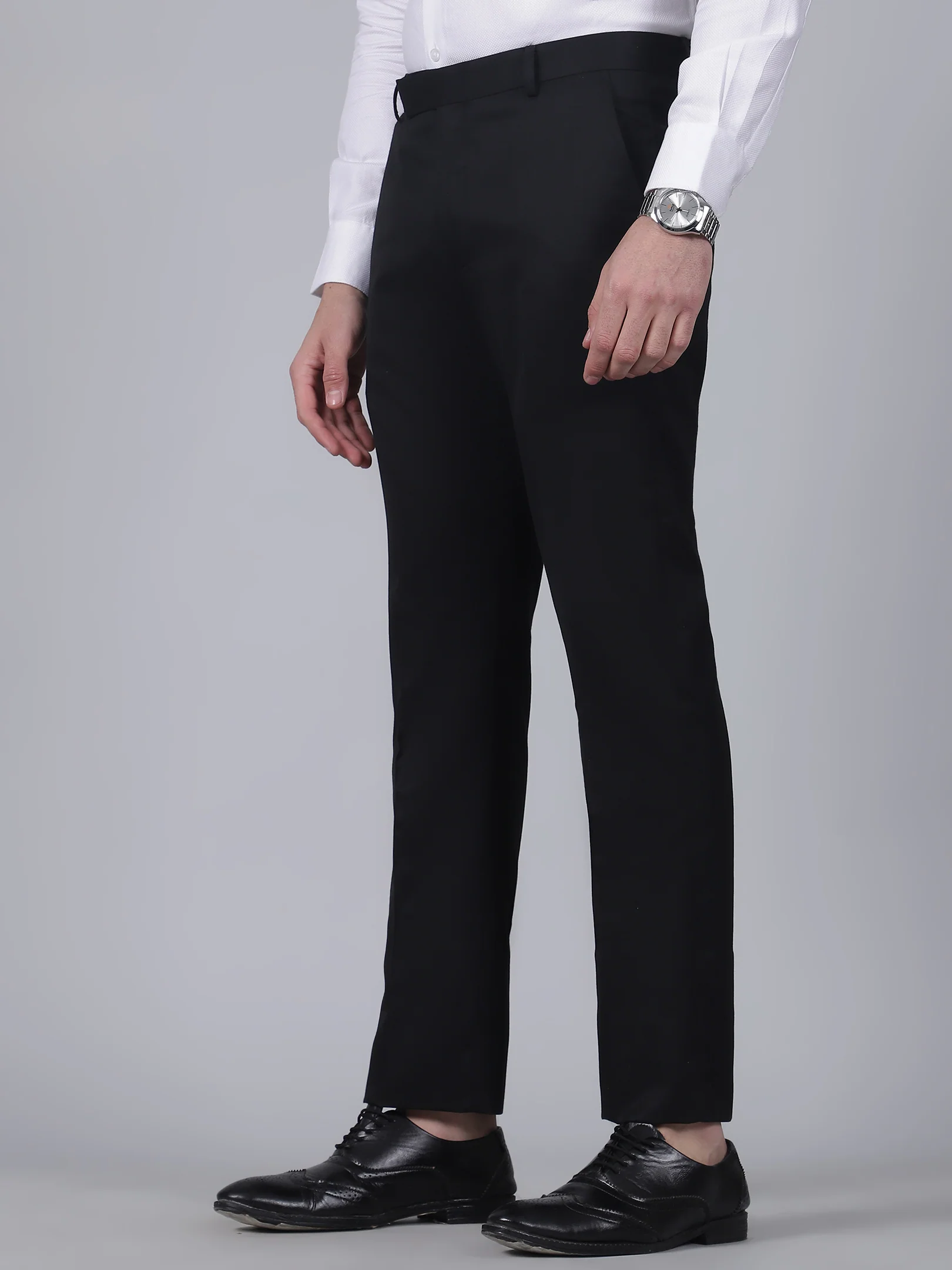 Formal Trouser for Men | Breathable & Soft with Color Fastness Regular Fit Poly Viscose Fabric Solid Pattern Hook & Eye Closure - Image 3