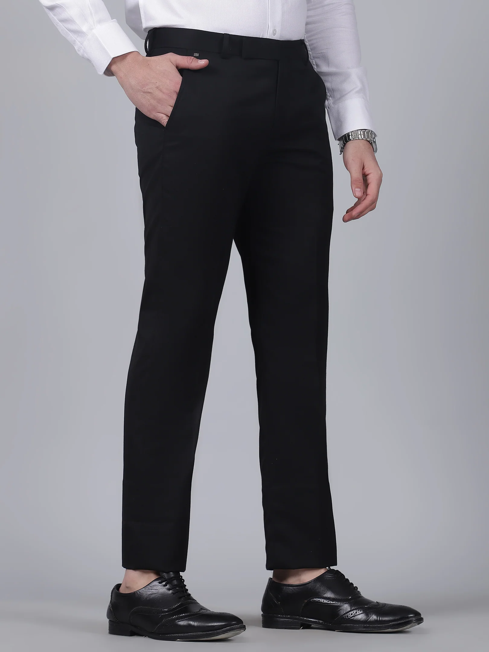 Formal Trouser for Men | Breathable & Soft with Color Fastness Regular Fit Poly Viscose Fabric Solid Pattern Hook & Eye Closure - Image 4