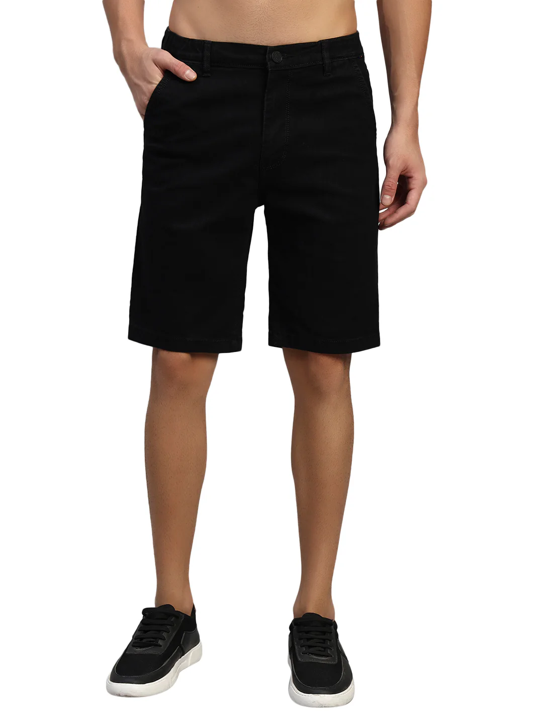 Men's Solid Black Regular Fit Casual Bermuda - Image 3