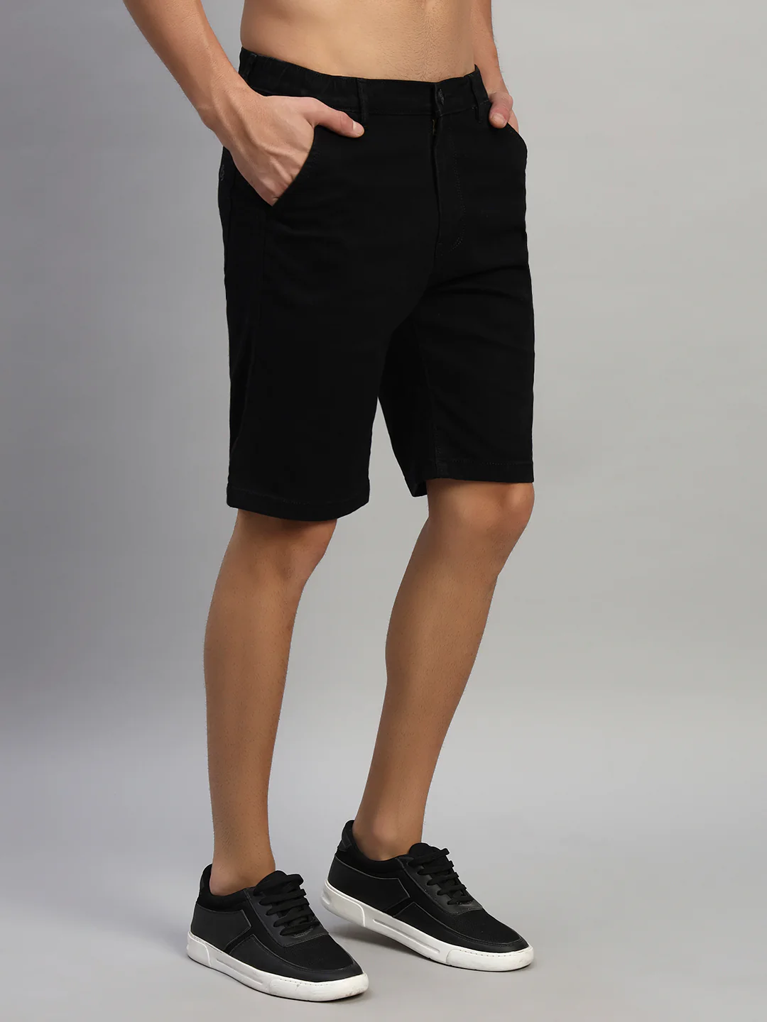 Men's Solid Black Regular Fit Casual Bermuda - Image 6