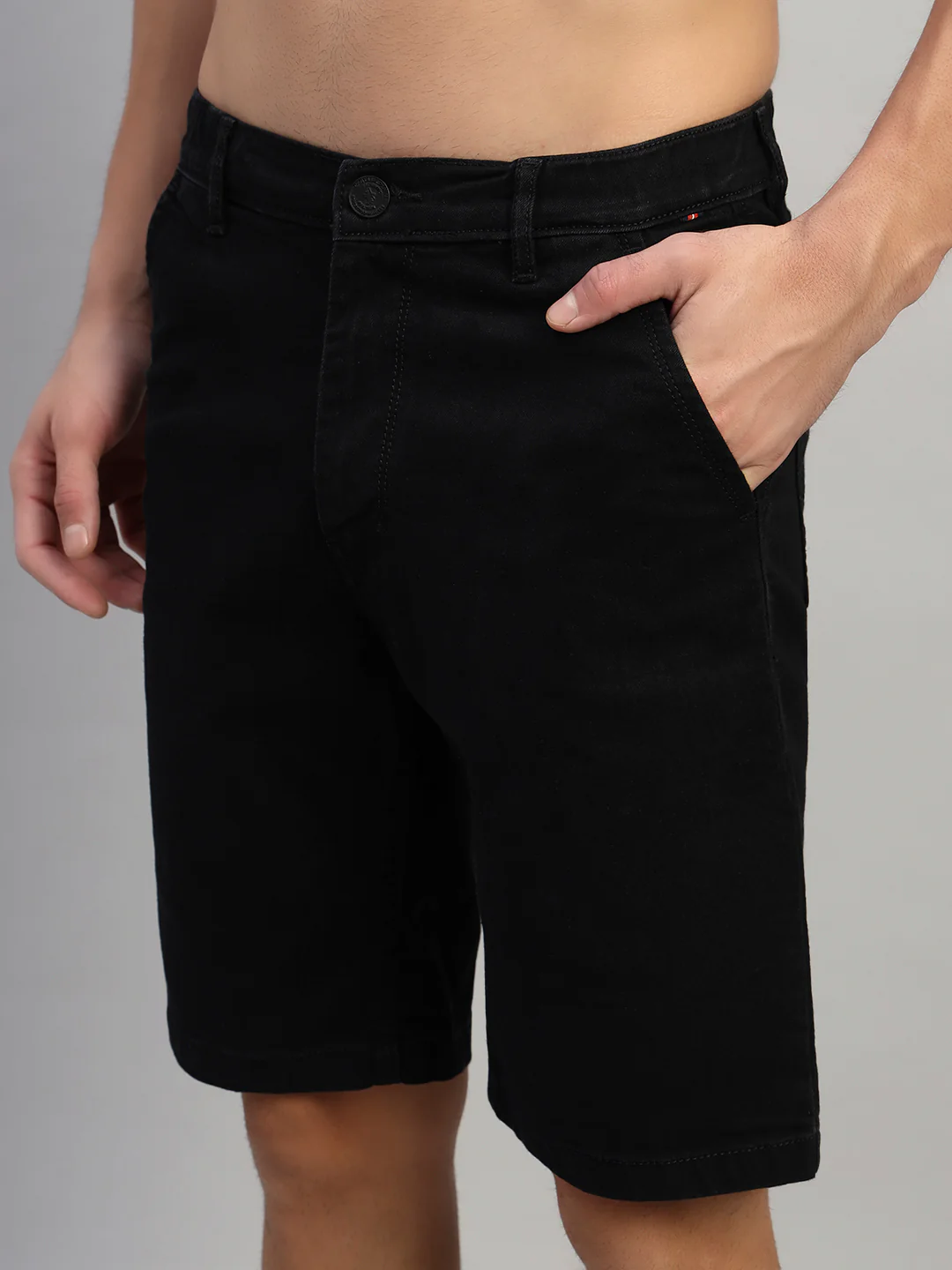 Men's Solid Black Regular Fit Casual Bermuda - Image 7